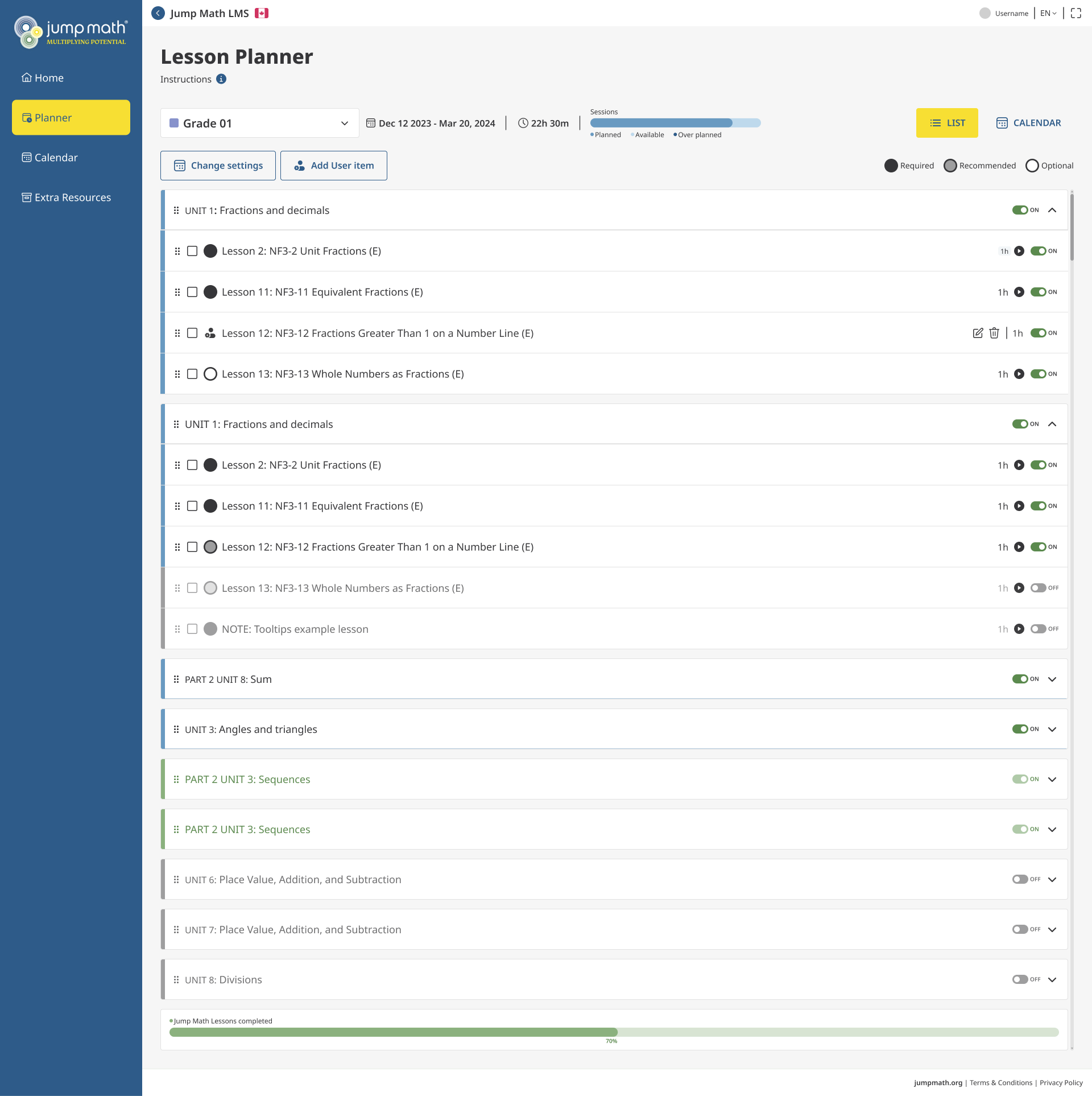 JUMP Math Lesson Planner