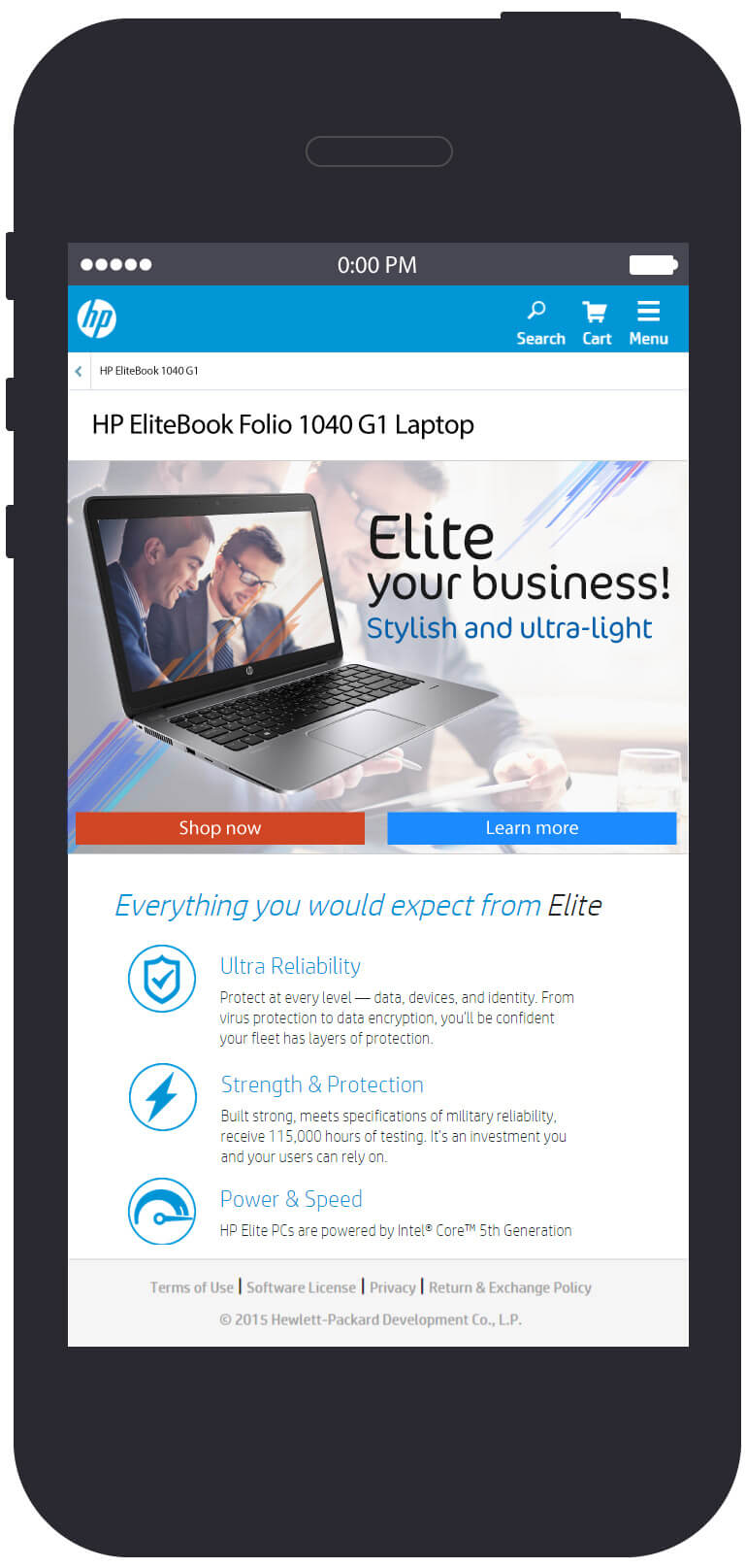 HP Spain EliteBook Folio Laptop - Landing Page (Mobile mockup)